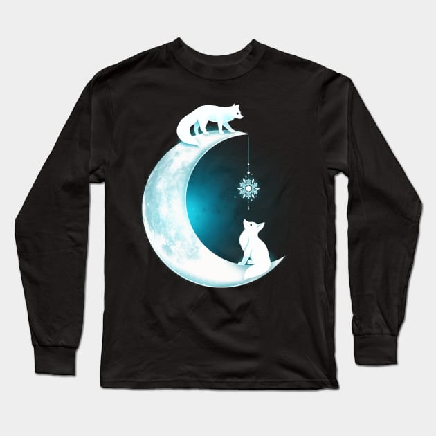 White Fox Moon Long Sleeve T-Shirt by Vallina84